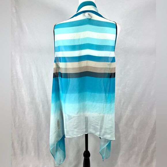 Chicos Easywear Aqua white and mocha striped chiffon kimono top size 2 (large) - Picture 3 of 5